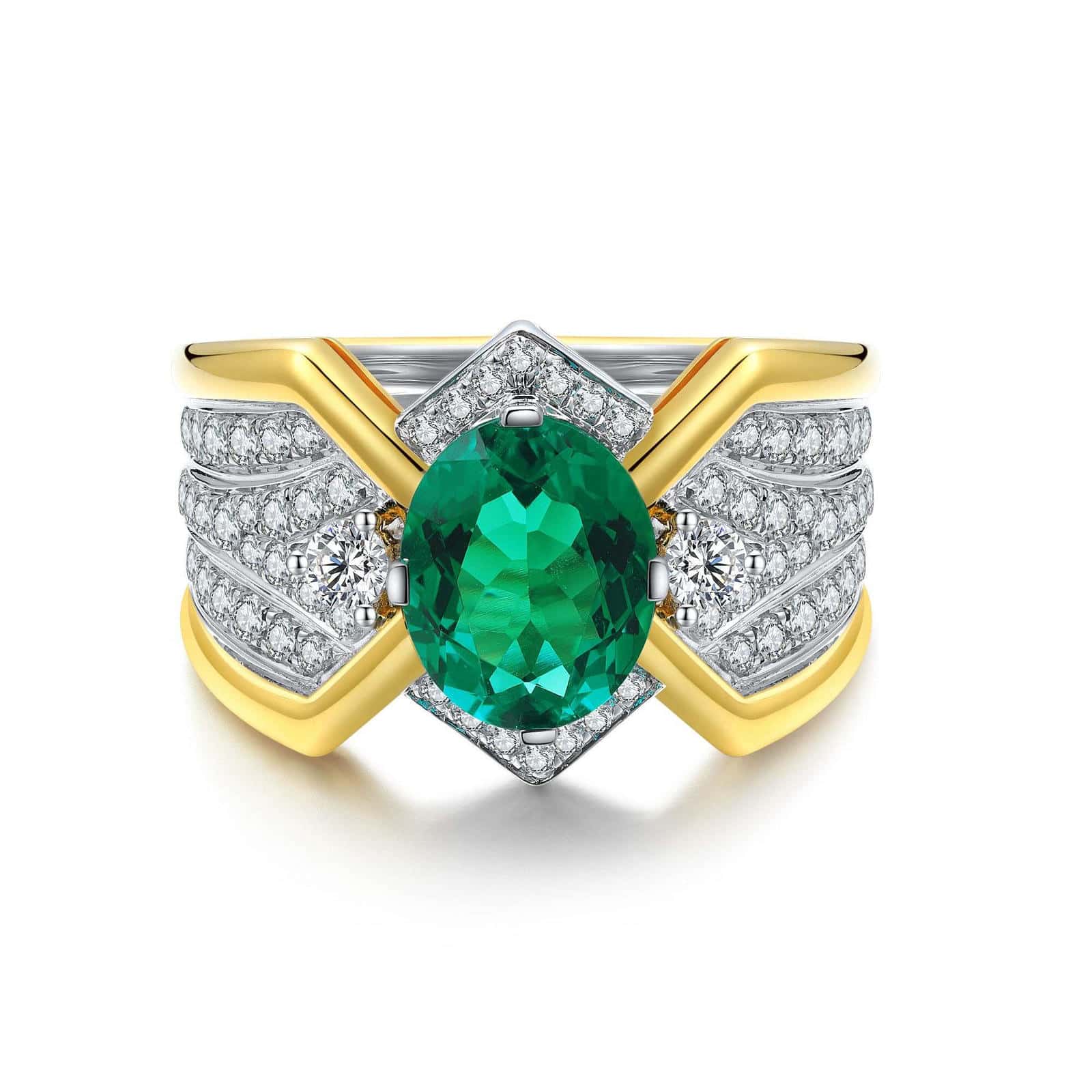 Gold-Plated 925 Sterling Silver Ring with Lab-Grown Emerald JSEGR938Y | SHANA LUX