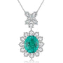 S925 silver necklace, with exquisite clasp. Features oval lab-grown emerald surrounded by diamonds, fresh green, elegant shap
