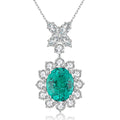 S925 silver necklace, with exquisite clasp. Features oval lab-grown emerald surrounded by diamonds, fresh green, elegant shap