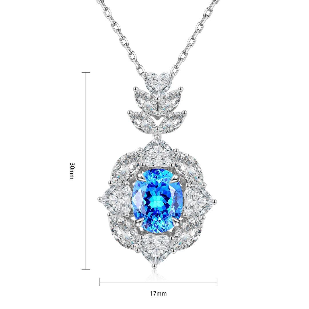S925 silver chain with a delicate clasp, floral diamonds embrace lab-grown cobalt spinel, its blue is charming.