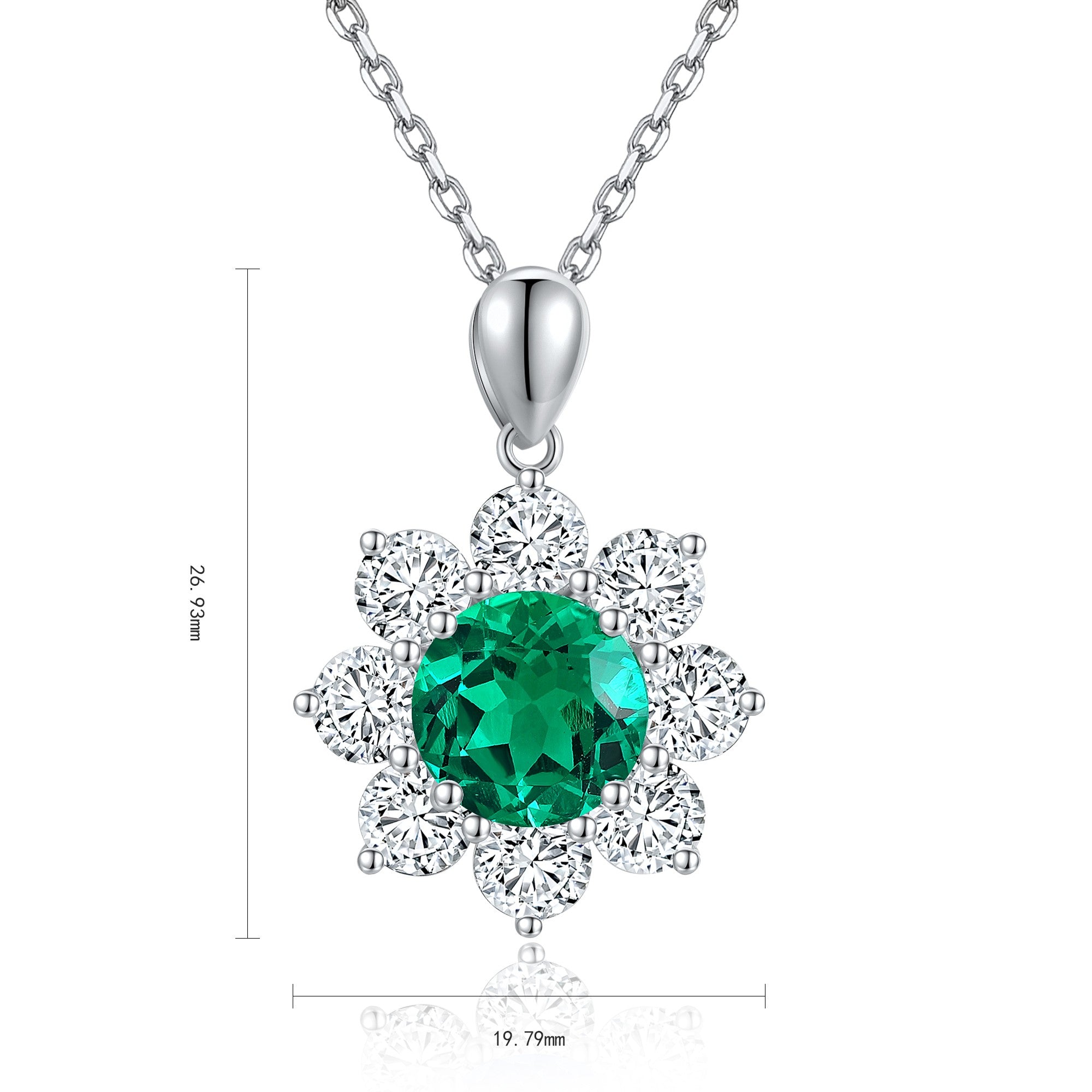 S925 Sterling Silver Pendant Necklace with Lab-Grown Emerald JN310Y | SHANALUX