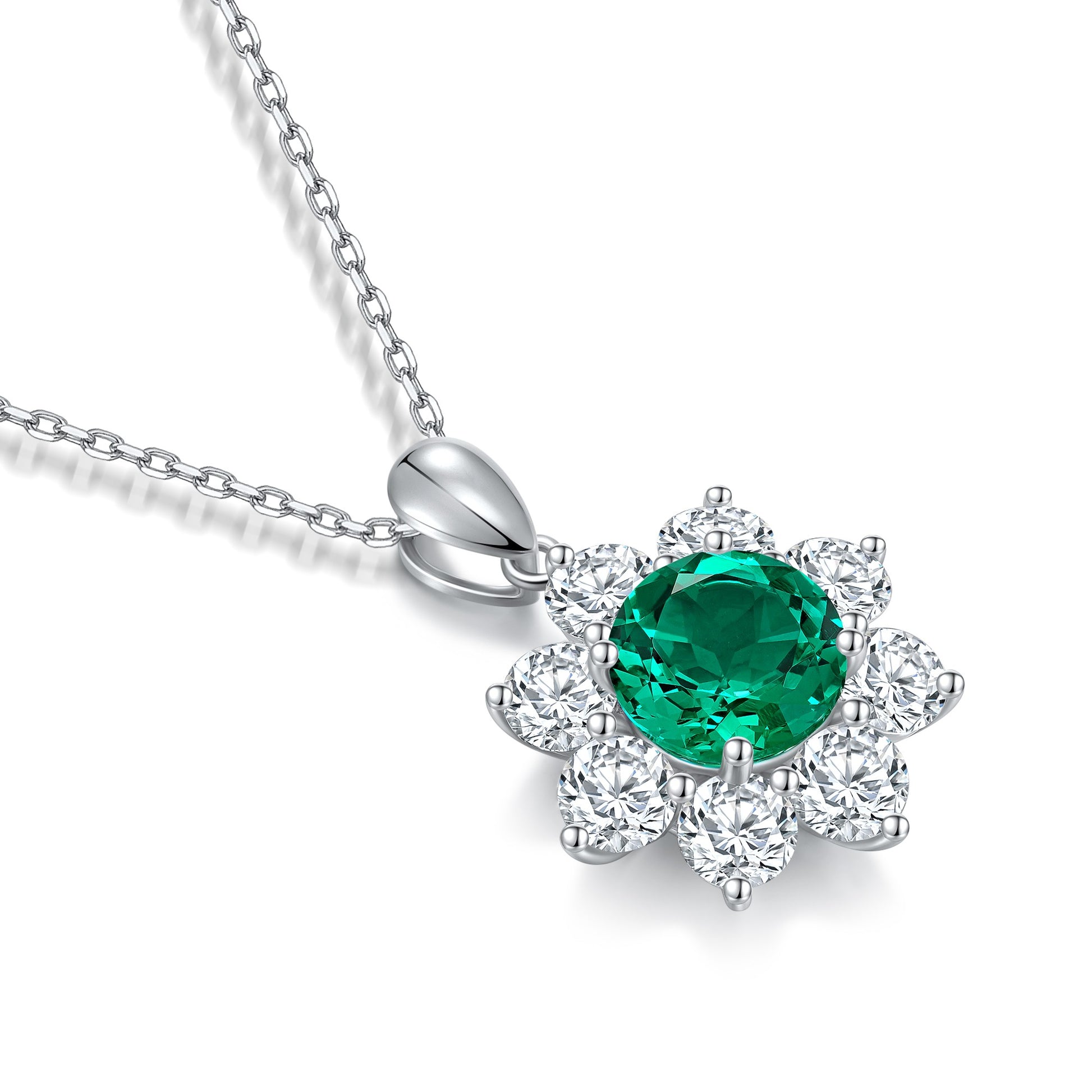 S925 Sterling Silver Pendant Necklace with Lab-Grown Emerald JN310Y | SHANALUX