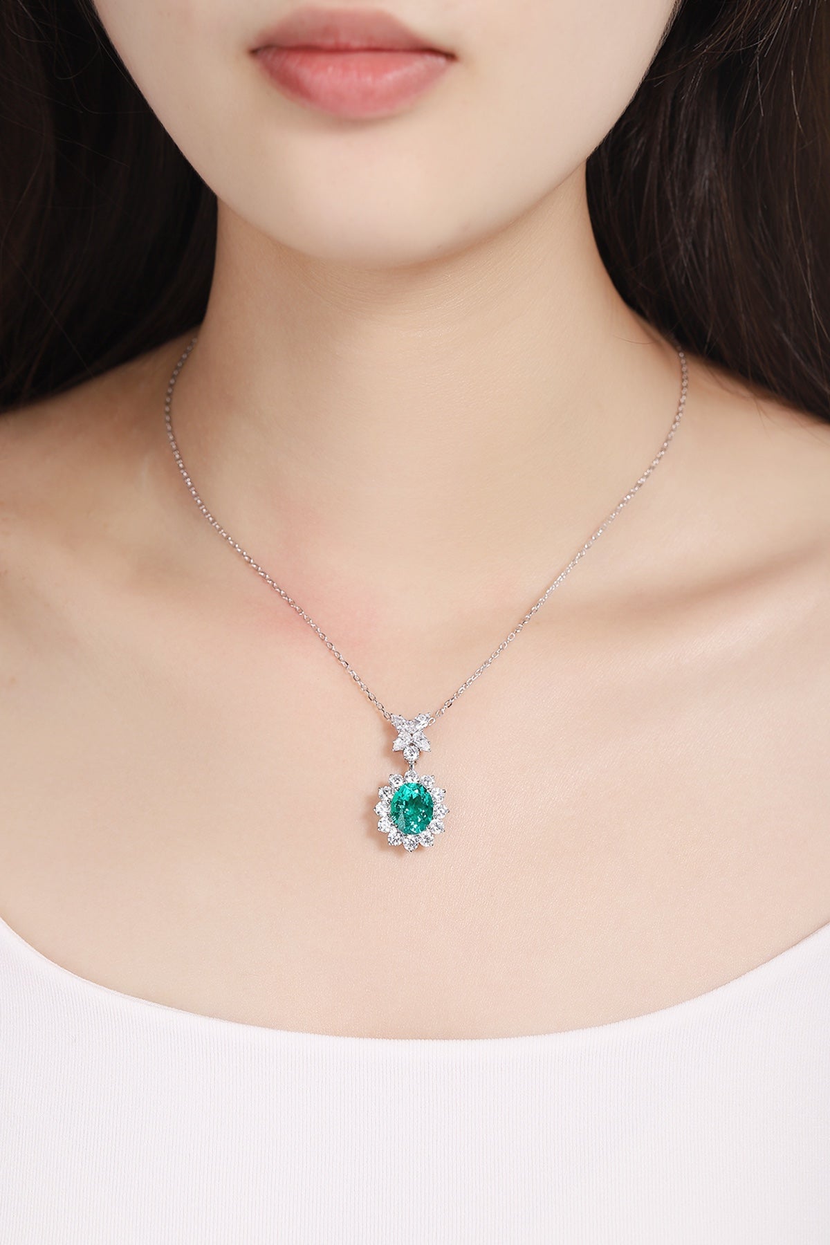 S925 Sterling Silver necklace with Lab-Grown Emerald JSEGN309Y | SHANA LUX