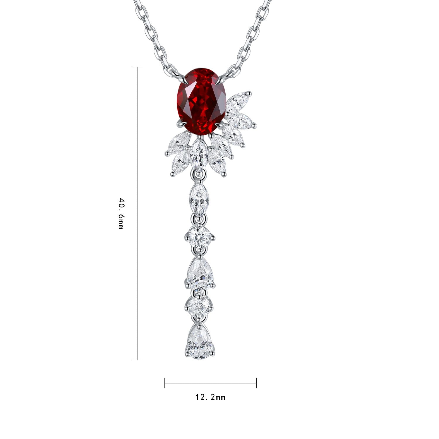 S925 Sterling Silver Pendant Necklace with Lab-Grown Ruby JRURN170Y | SHANALUX