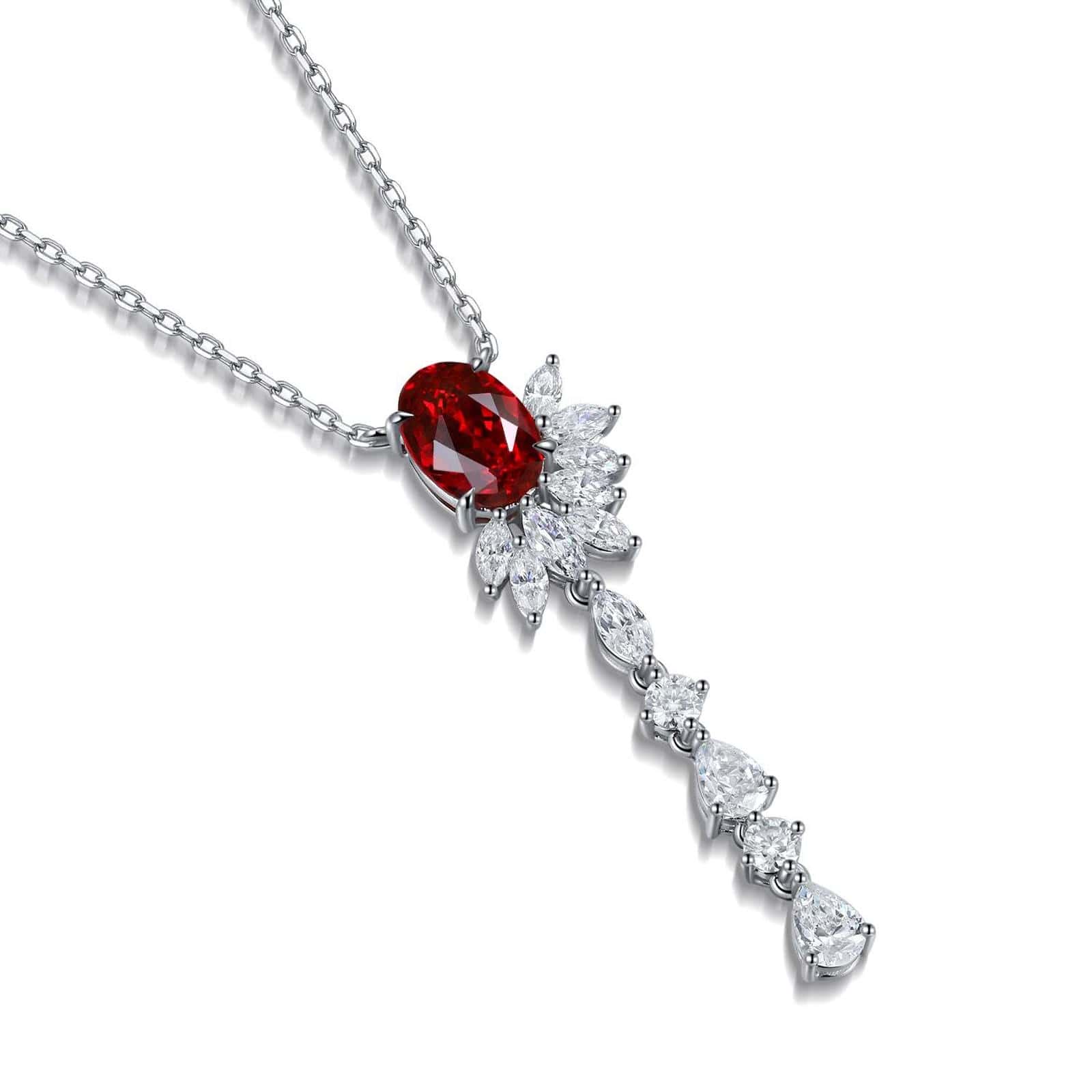 S925 Sterling Silver Pendant Necklace with Lab-Grown Ruby JRURN170Y | SHANALUX
