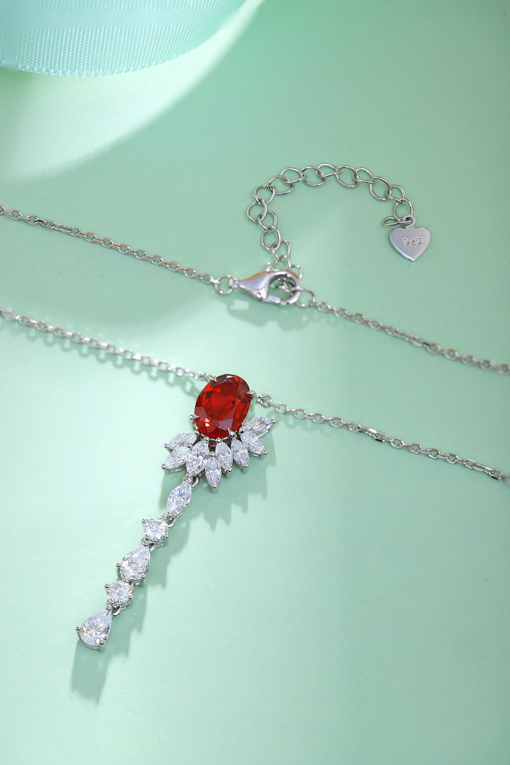 S925 Sterling Silver Pendant Necklace with Lab-Grown Ruby JRURN170Y | SHANALUX