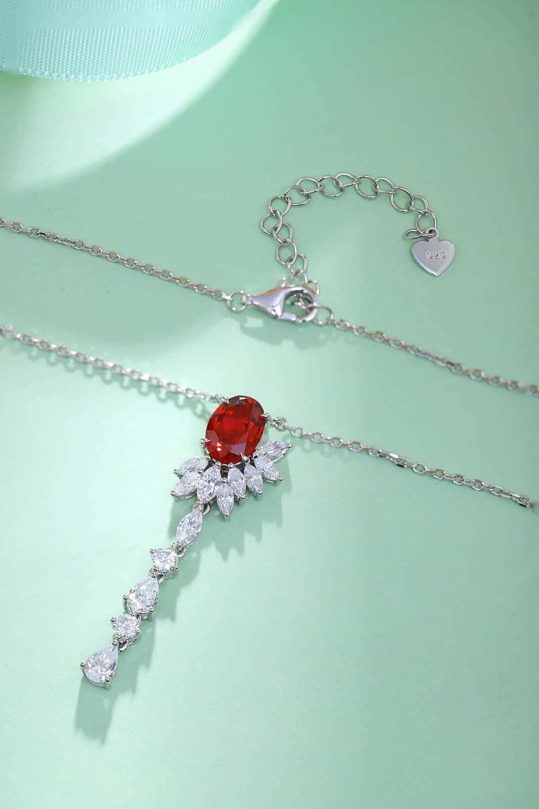 S925 Sterling Silver Pendant Necklace with Lab-Grown Ruby JRURN170Y | SHANALUX