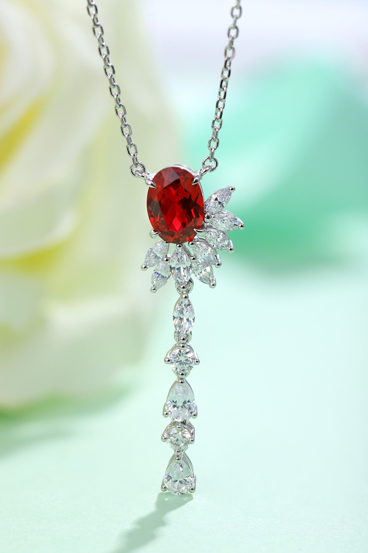 S925 Sterling Silver Pendant Necklace with Lab-Grown Ruby JRURN170Y | SHANALUX