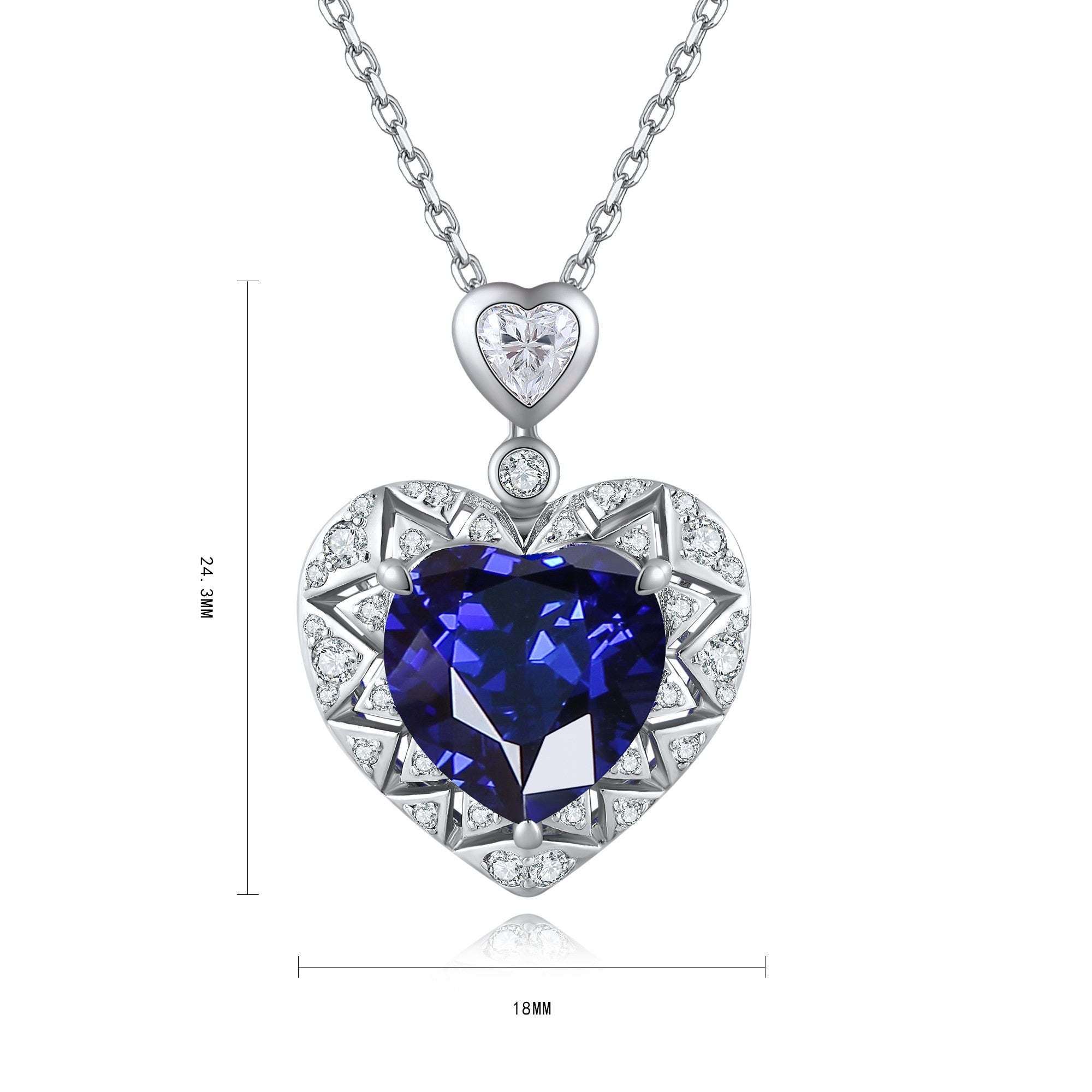 S925 Sterling Silver Pendant Necklace with Lab-Grown Sapphire JSABN140Y | SHANALUX