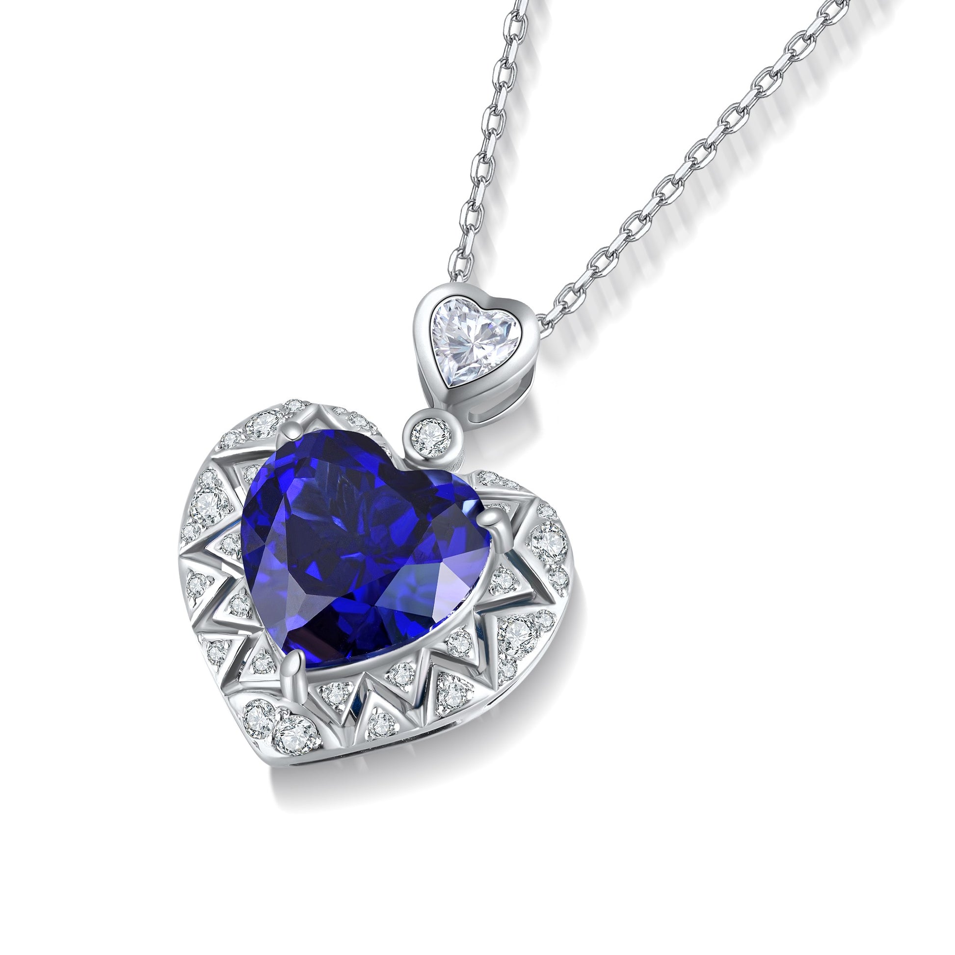 S925 Sterling Silver Pendant Necklace with Lab-Grown Sapphire JSABN140Y | SHANALUX