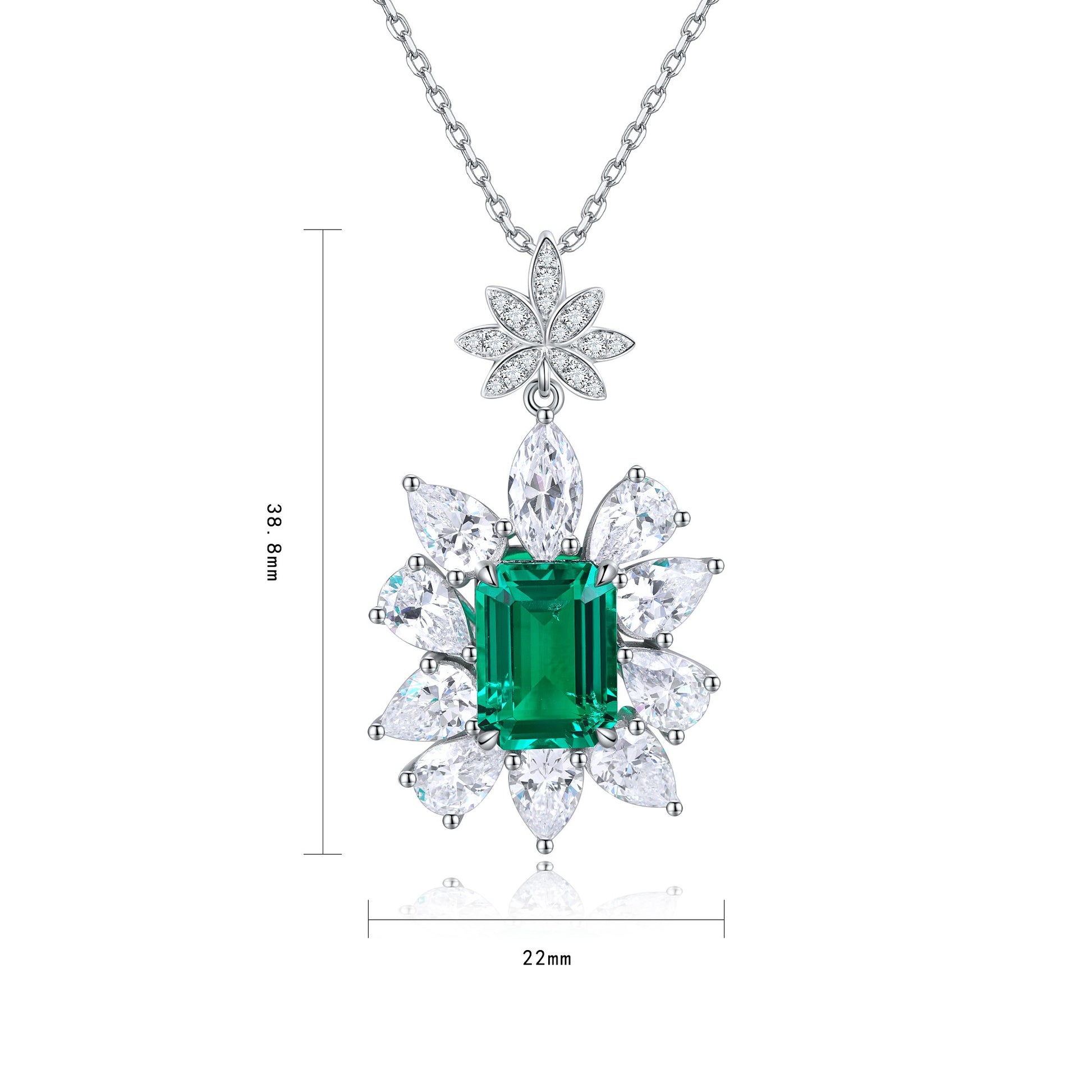 S925 Sterling Silver Pendant Necklace with Lab-Grown Emerald JSEGN079Y | SHANALUX