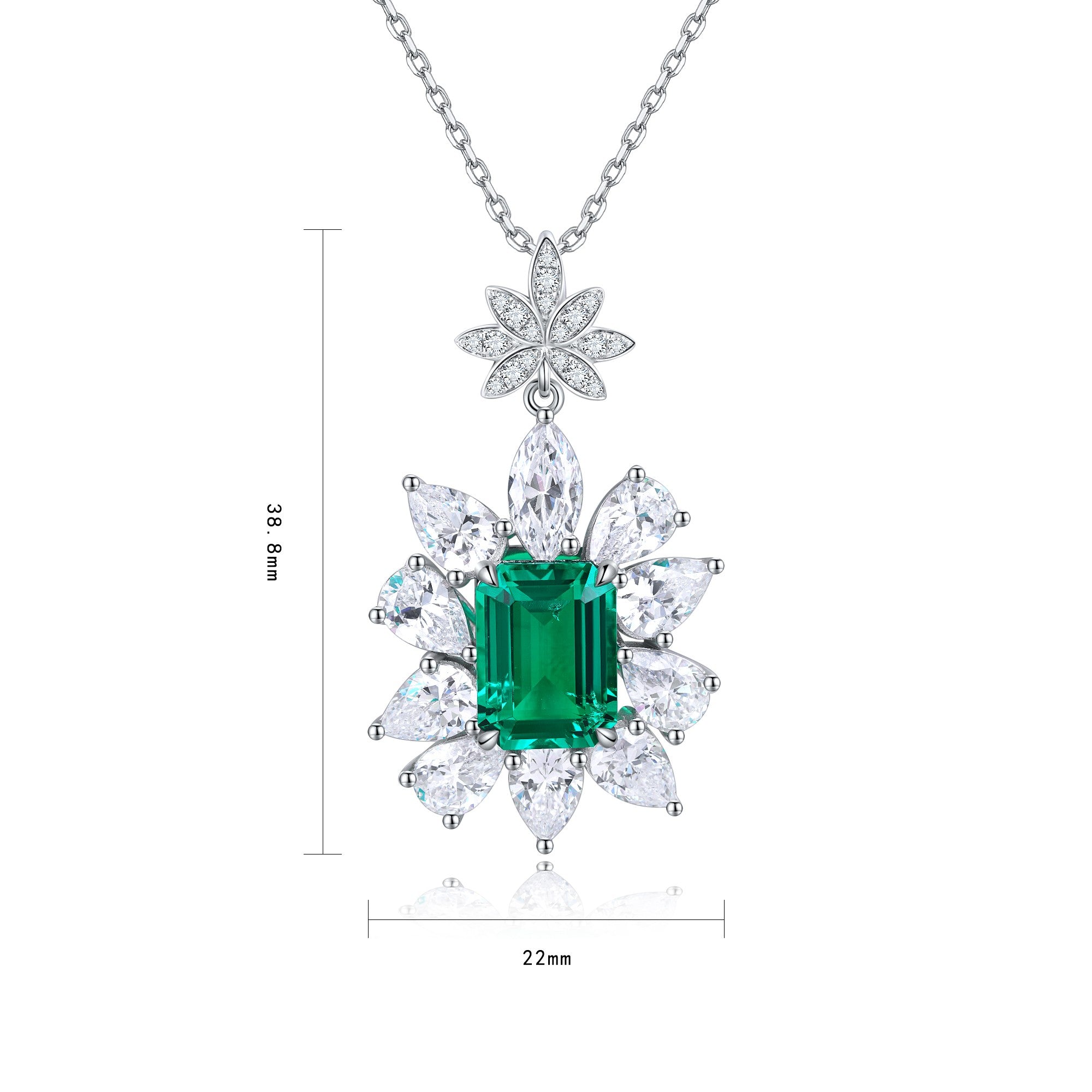 S925 Sterling Silver Pendant Necklace with Lab-Grown Emerald JSEGN079Y | SHANALUX