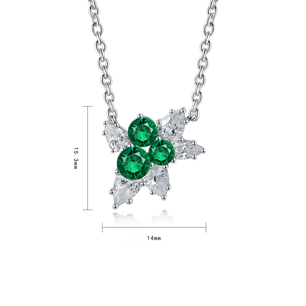 S925 Sterling Silver Pendant Necklace withLab-Grown Emerald JSEGN052Y | SHANALUX
