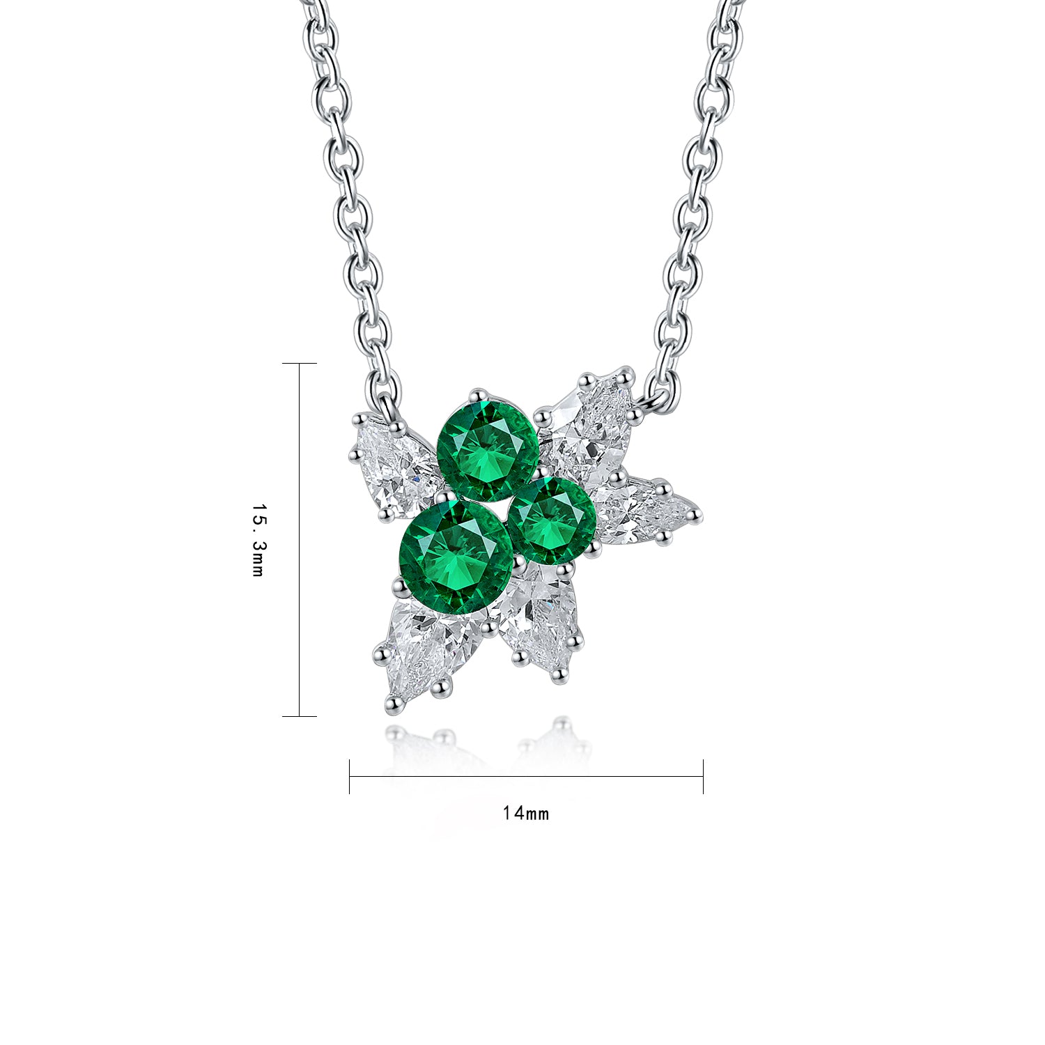 S925 Sterling Silver Pendant Necklace withLab-Grown Emerald JSEGN052Y | SHANALUX