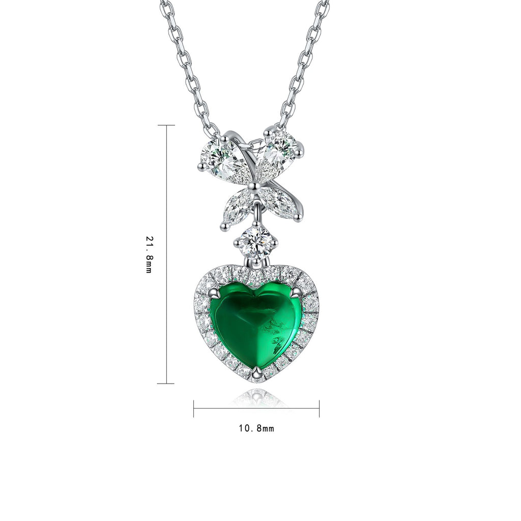 S925 Sterling Silver Pendant Necklace with Lab-Grown Emerald JN051Y SHANALUX