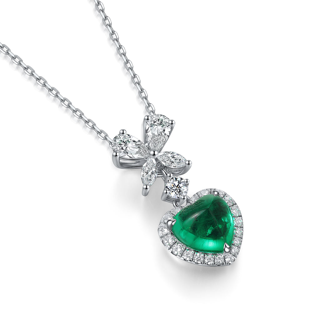 S925 Sterling Silver Pendant Necklace with Lab-Grown Emerald JN051Y SHANALUX