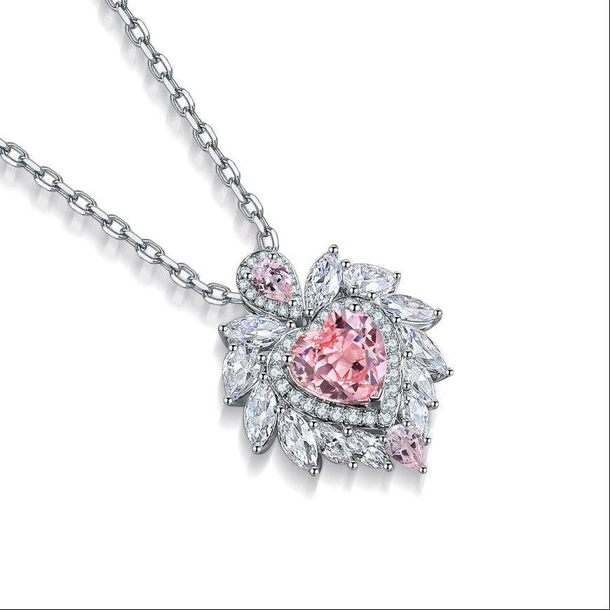 S925 Sterling Silver Pendant Necklace with Lab-Grown Morganite JHSPN019Y | SHANALUX