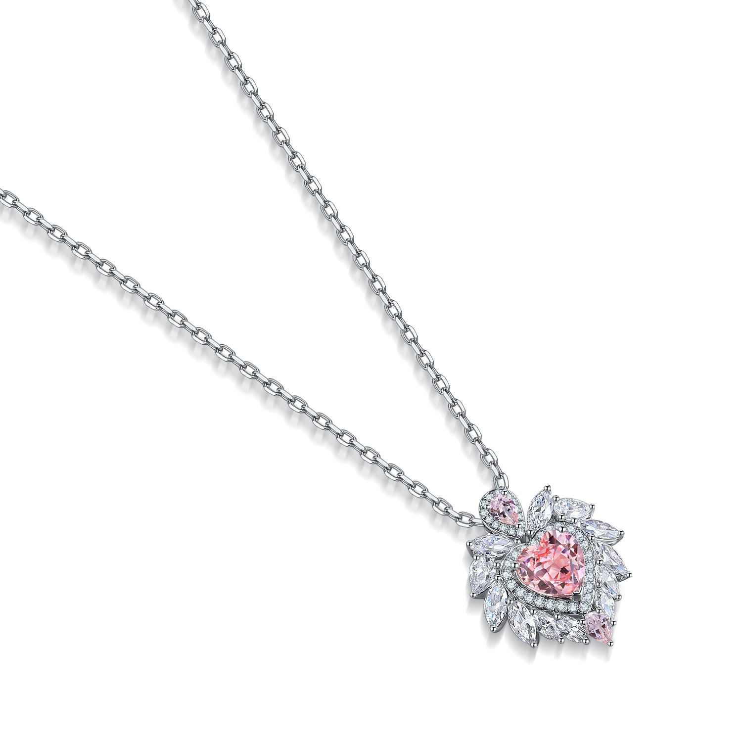 S925 Sterling Silver Pendant Necklace with Lab-Grown Morganite JHSPN019Y | SHANALUX