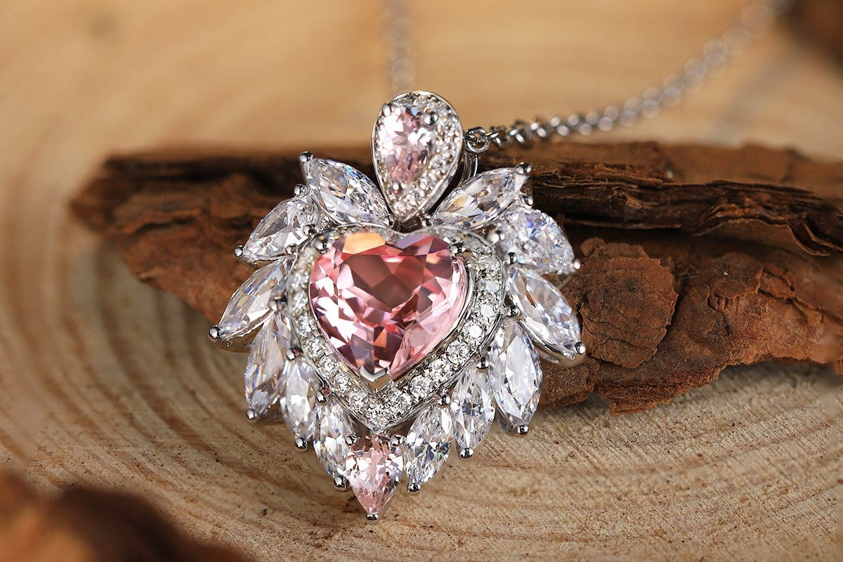 S925 Sterling Silver Pendant Necklace with Lab-Grown Morganite JHSPN019Y | SHANALUX