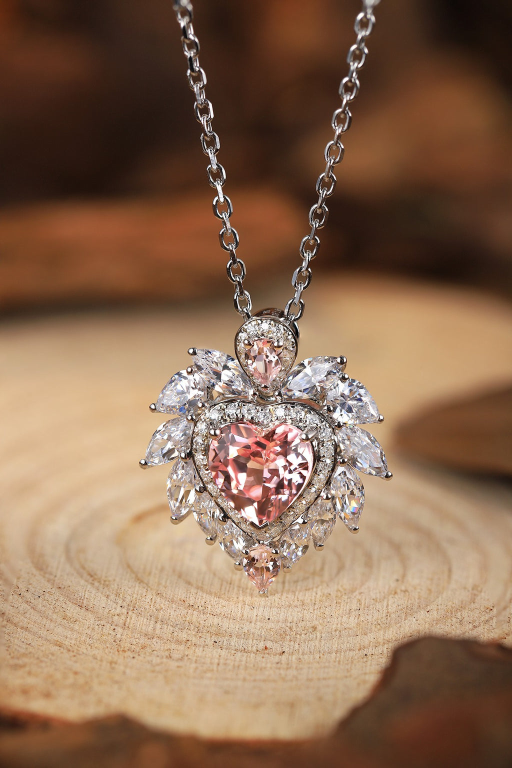S925 Sterling Silver Pendant Necklace with Lab-Grown Morganite JHSPN019Y | SHANALUX