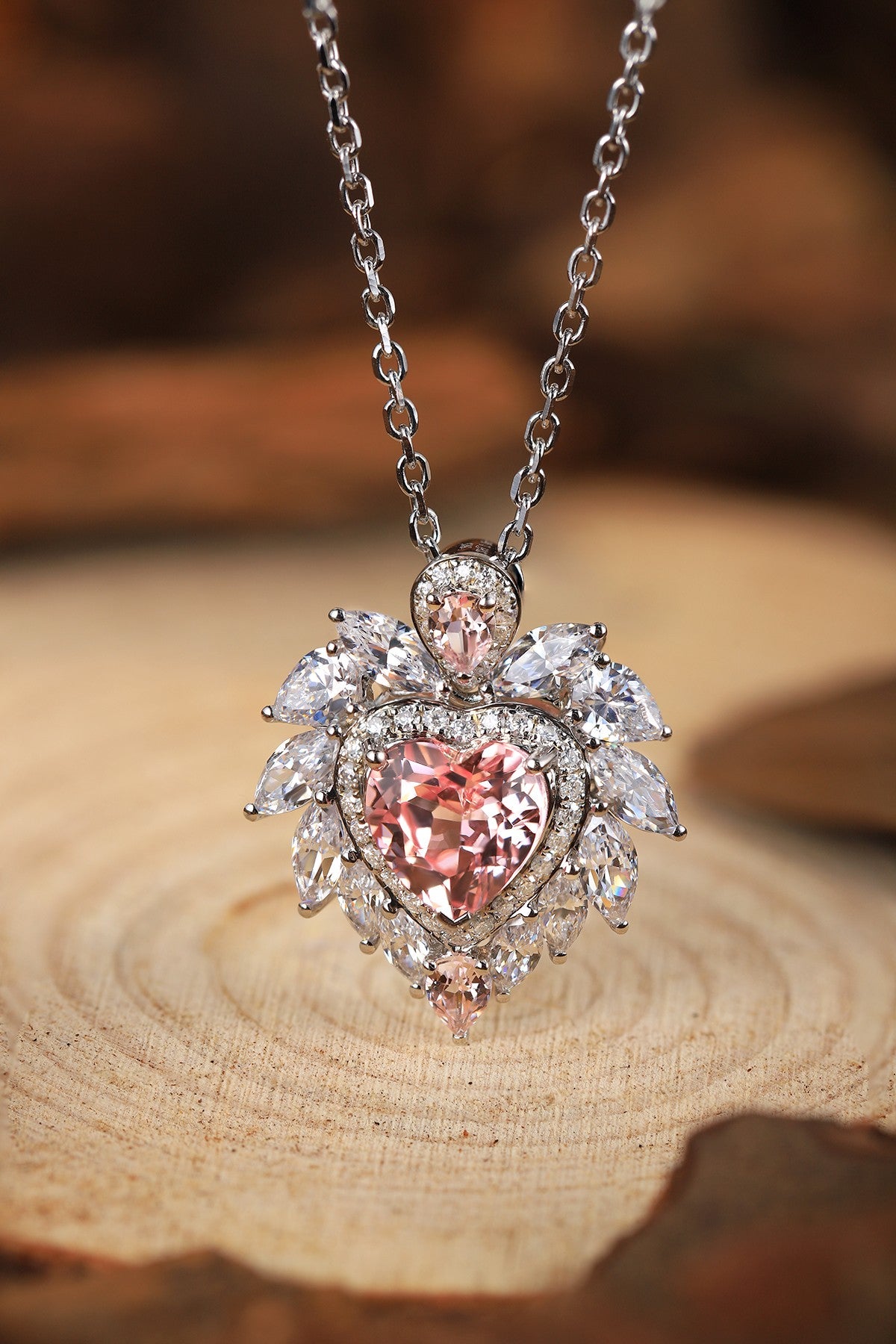 S925 Sterling Silver Pendant Necklace with Lab-Grown Morganite JHSPN019Y | SHANALUX