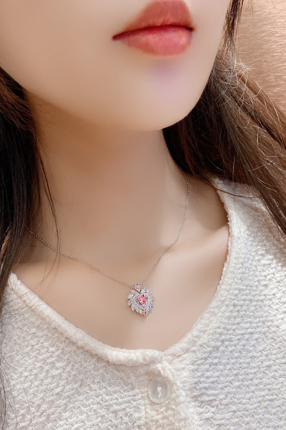 S925 Sterling Silver Pendant Necklace with Lab-Grown Morganite JHSPN019Y | SHANALUX