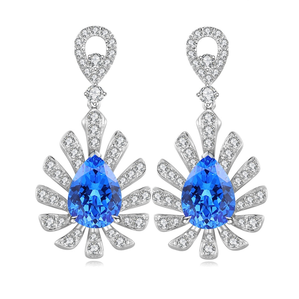 This pair of earrings is made of S925 silver with a delicate and secure ear-hook design. The main stones are vivid lab-grown 