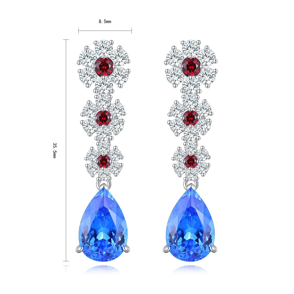 These stud earrings are made of S925 silver with delicate and secure clasps. Red lab-grown cobalt spinels are surrounded by d