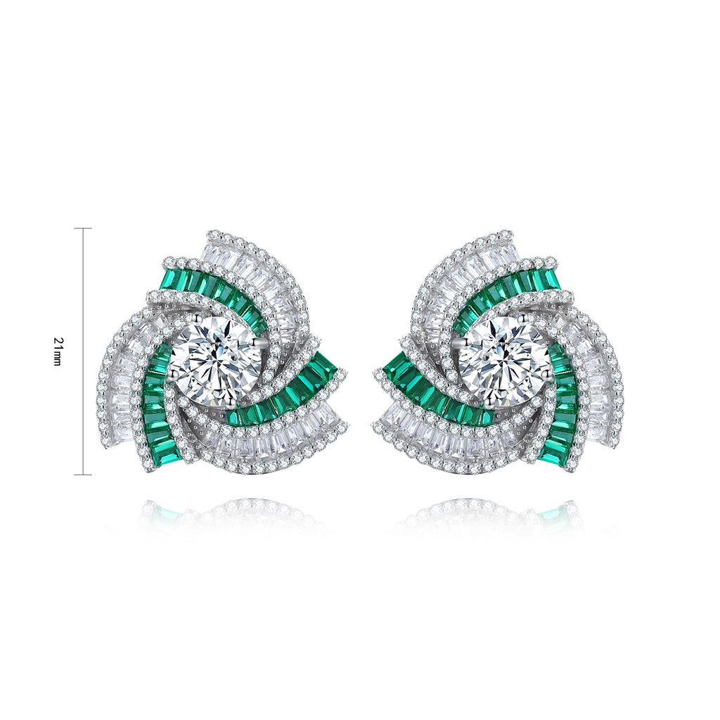 S925 Sterling Silver Stud Earrings with Lab-Grown Emerald  PRDWE197Y | SHANA LUX