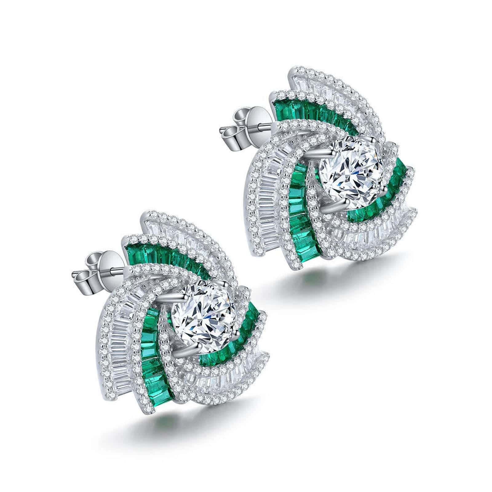 S925 Sterling Silver Stud Earrings with Lab-Grown Emerald  PRDWE197Y | SHANA LUX