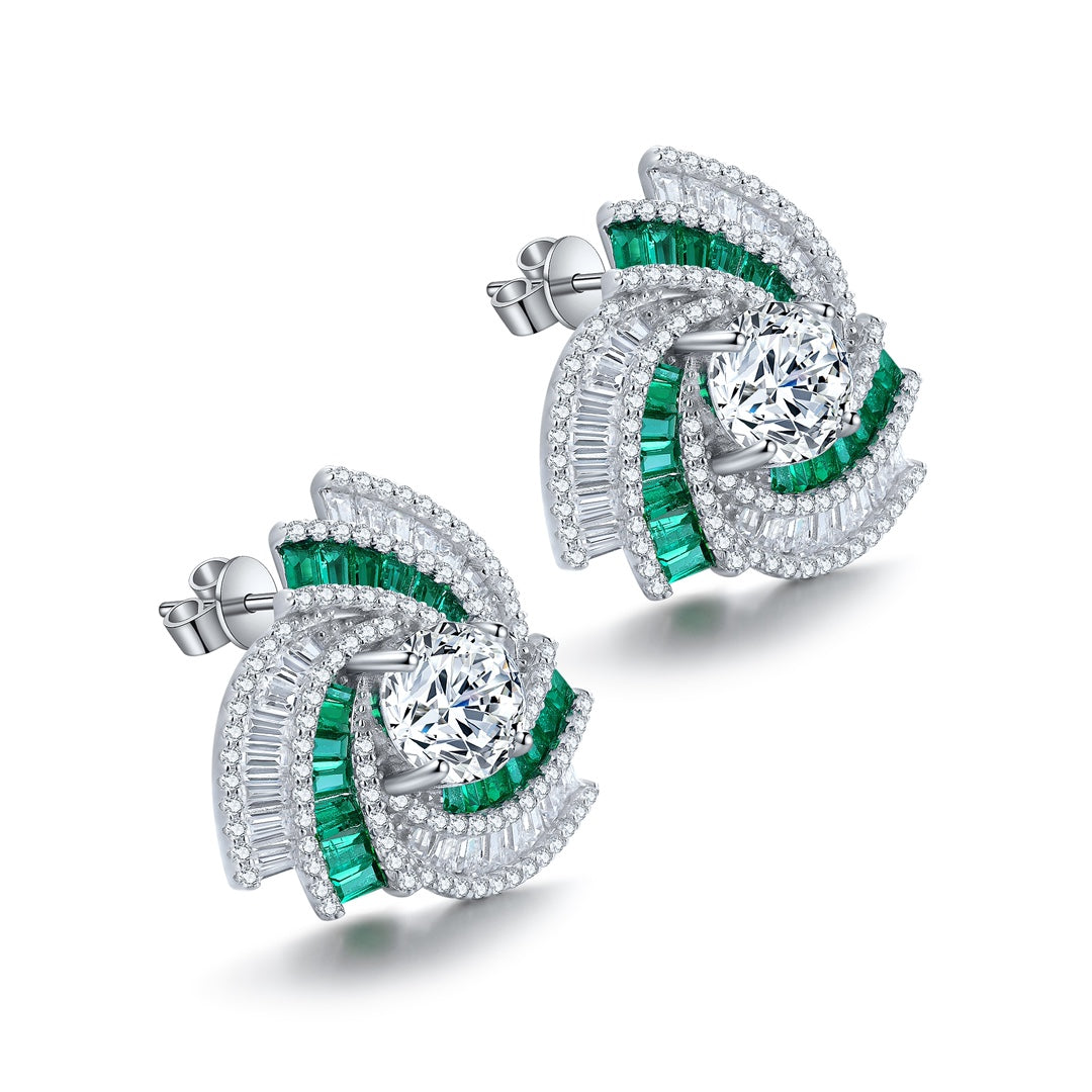 S925 Sterling Silver Stud Earrings with Lab-Grown Emerald  PRDWE197Y | SHANA LUX
