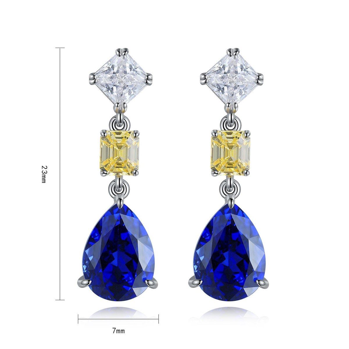 These stud earrings are crafted from S925 silver with a secure and reliable back clasp design. The clear and royal blue lab-g