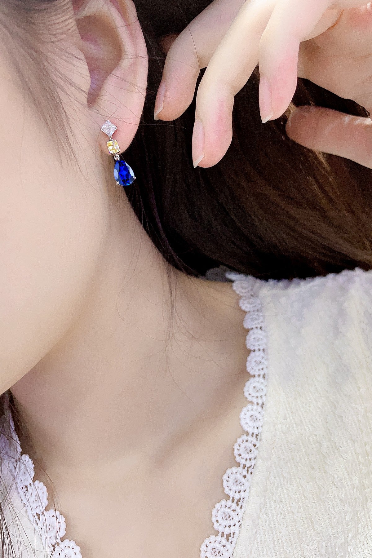 S925 Sterling Silver stud earrings with Lab-grown Sapphire JSABE098Y | SHANA LUX