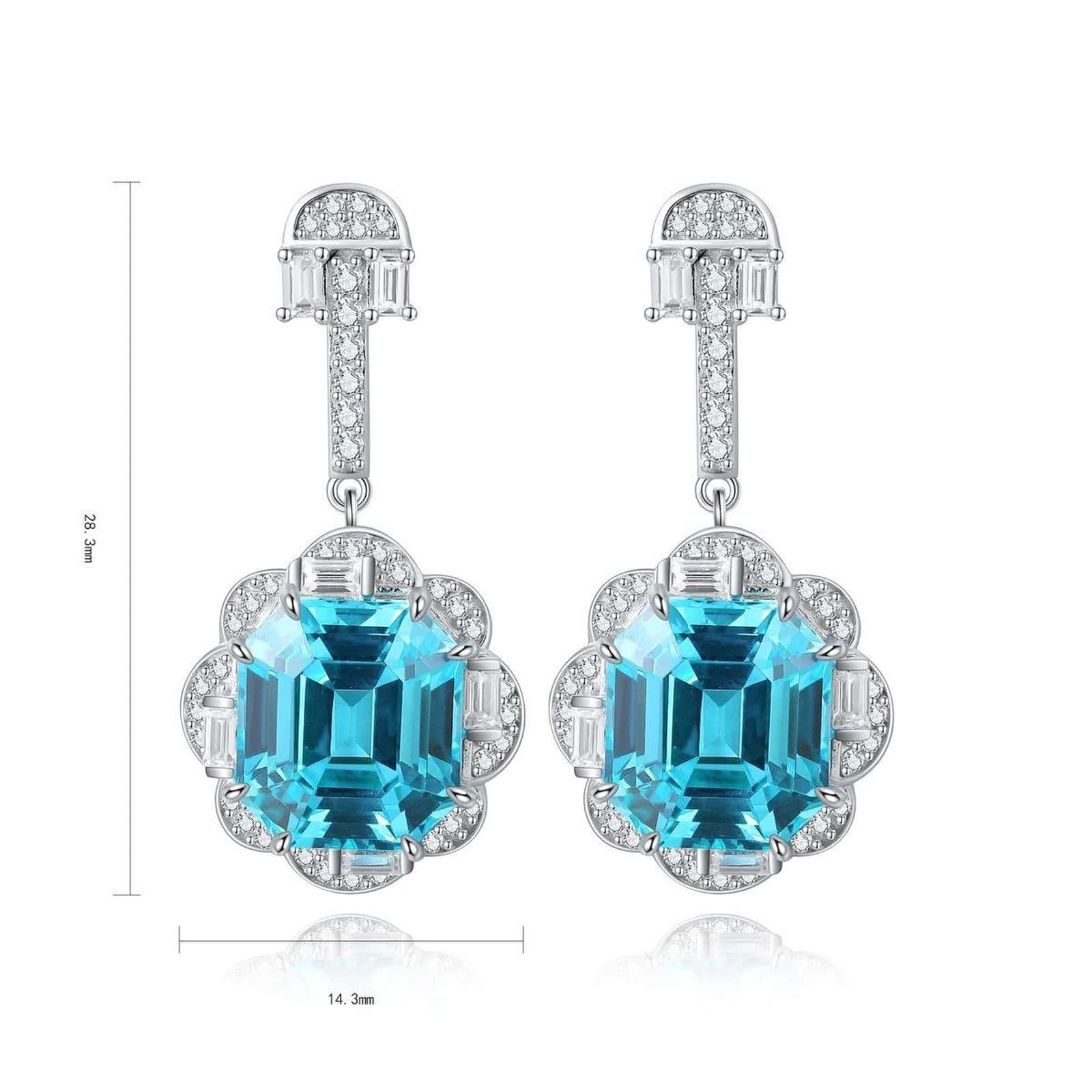 S925 silver earrings, sturdy clasp. Simple halo design with a lake - blue lab - grown cobalt spinel, round shape stands out.