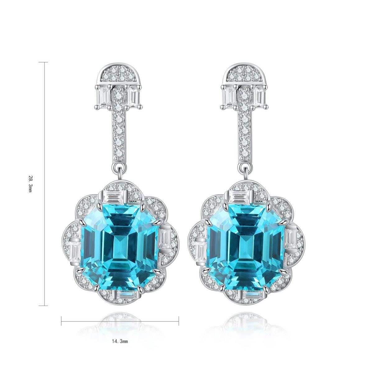 S925 silver earrings, sturdy clasp. Simple halo design with a lake - blue lab - grown cobalt spinel, round shape stands out.