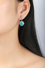 S925 silver earrings, secure fastening. Halo - framed lake - blue lab - grown cobalt spinel, bright color, lovely round shape