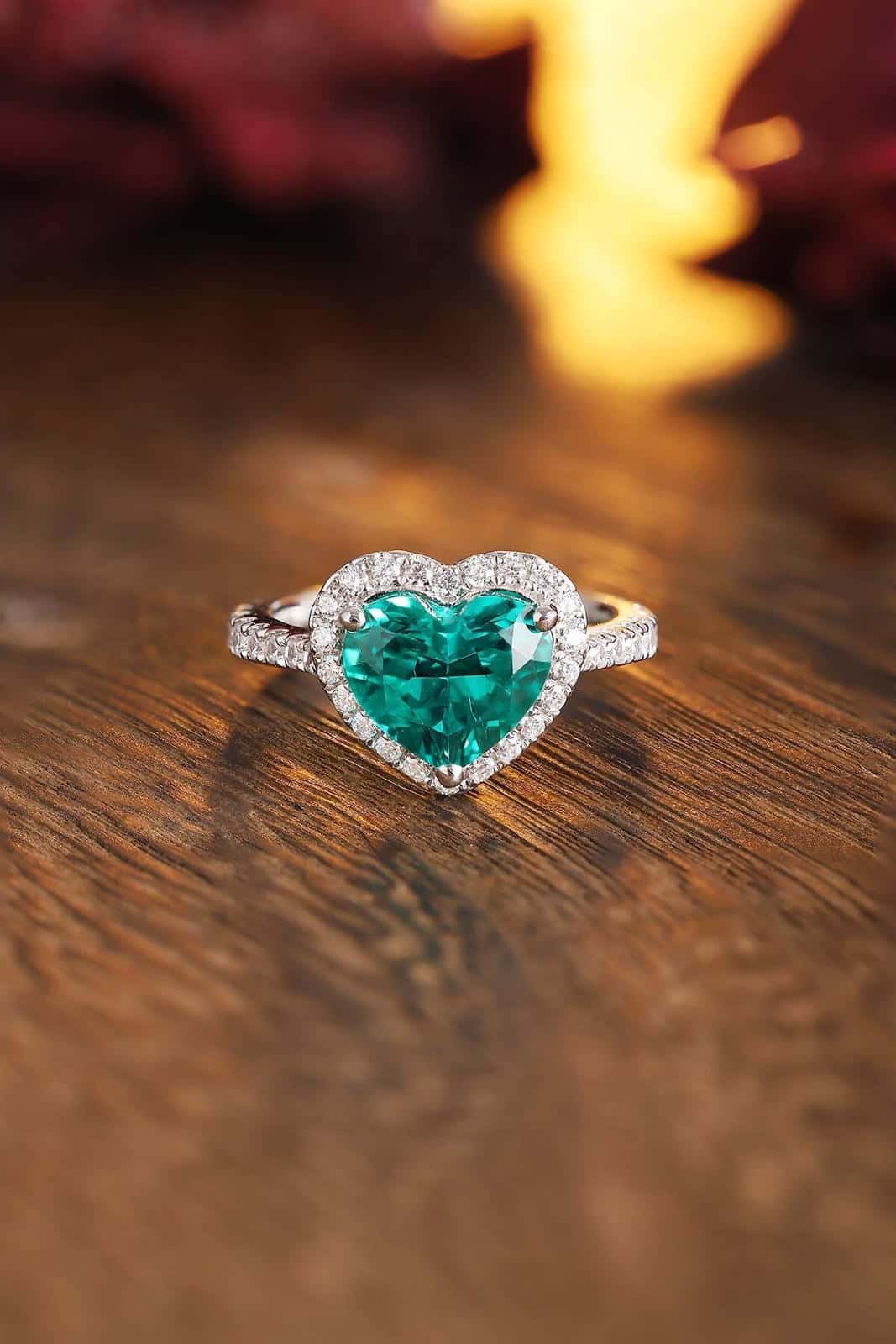 S925 Sterling Silver Ring with Lab-Grown Emerald JSEGR213Y | SHANA LUX