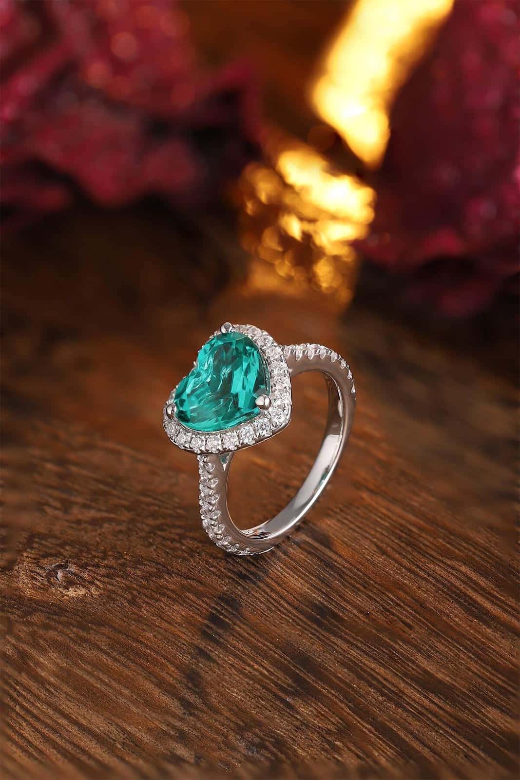 S925 Sterling Silver Ring with Lab-Grown Emerald JSEGR213Y | SHANA LUX