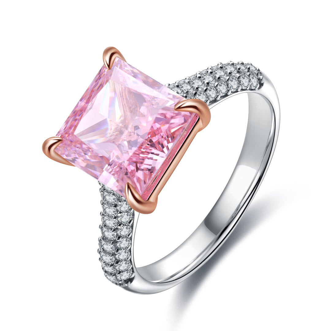 The S925 silver ring with an open - end design and an exquisite setting is inlaid with a square pink cubic zirconia, featurin