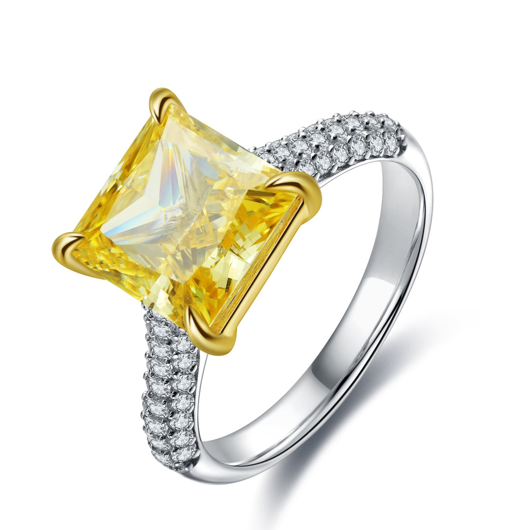The S925 silver ring adopts an open - end design with a delicate band, featuring a square yellow cubic zirconia that sparkles