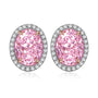 S925 silver stud earrings with classic clasp, pink cubic zirconia in soft color, oval - shaped and elegant.