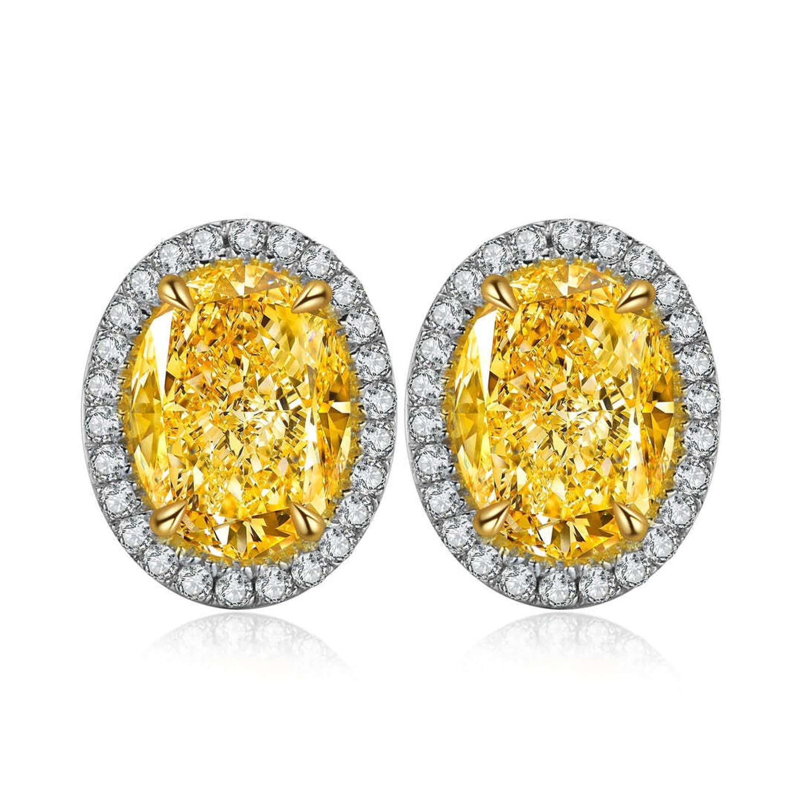 S925 silver stud earrings with secure clasp, yellow cubic zirconia in bright color, oval - shaped and eye - catching.
