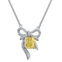 S925 silver necklace, with delicate clasp. Bow - knot design holds yellow lab - grown diamond, bright color, lovely shape.