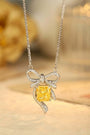 This S925 silver necklace features a bow - shaped design. Yellow lab - grown diamond set, sunny color, charming form.