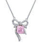S925 silver necklace, with fine clasp. Bow - knot design with pink lab - grown diamond, soft color, graceful shape.