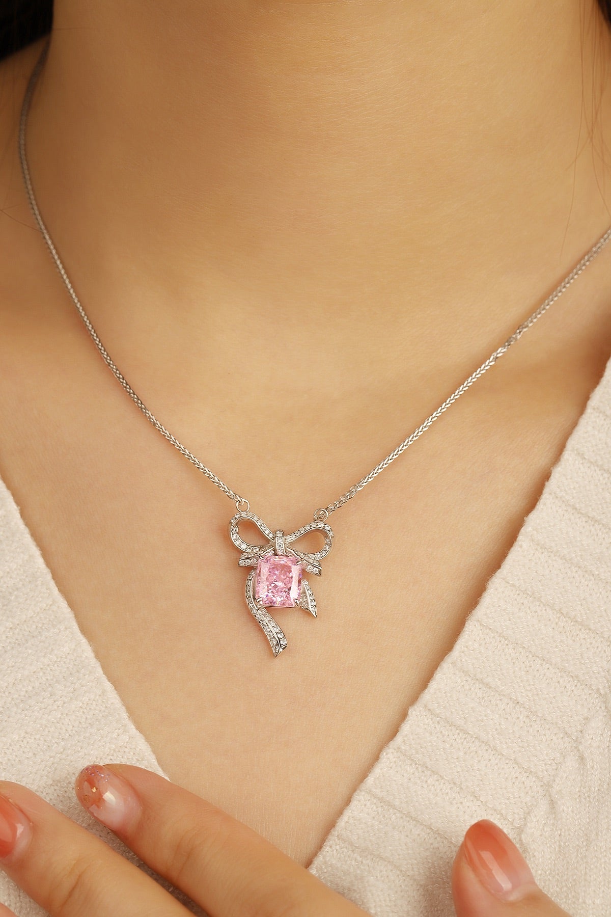 S925 Sterling Silver necklace with lab-grown diamonds PRSPN117Y | SHANA LUX