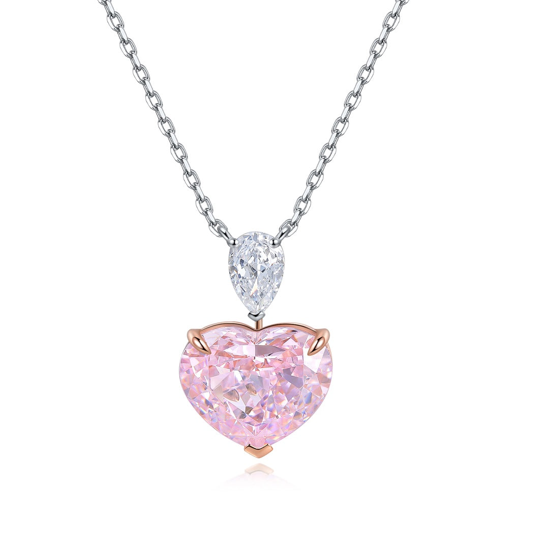 S925 silver necklace, delicate clasp design. Heart - shaped, with pink lab - grown diamonds, very sweet.