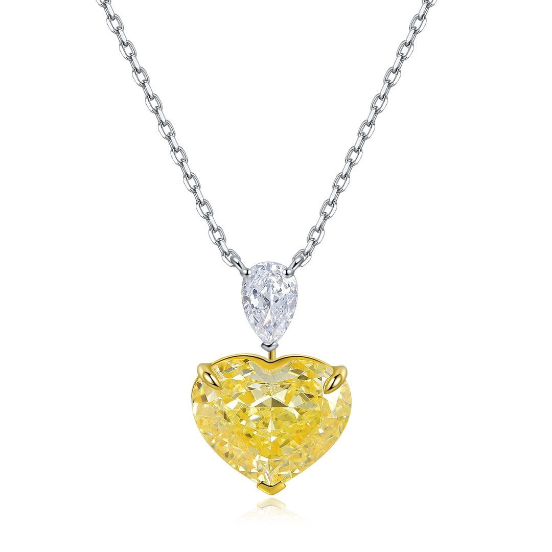 S925 silver necklace, fine clasp. Heart - shaped with yellow lab - grown diamonds, warm color, nice shape.