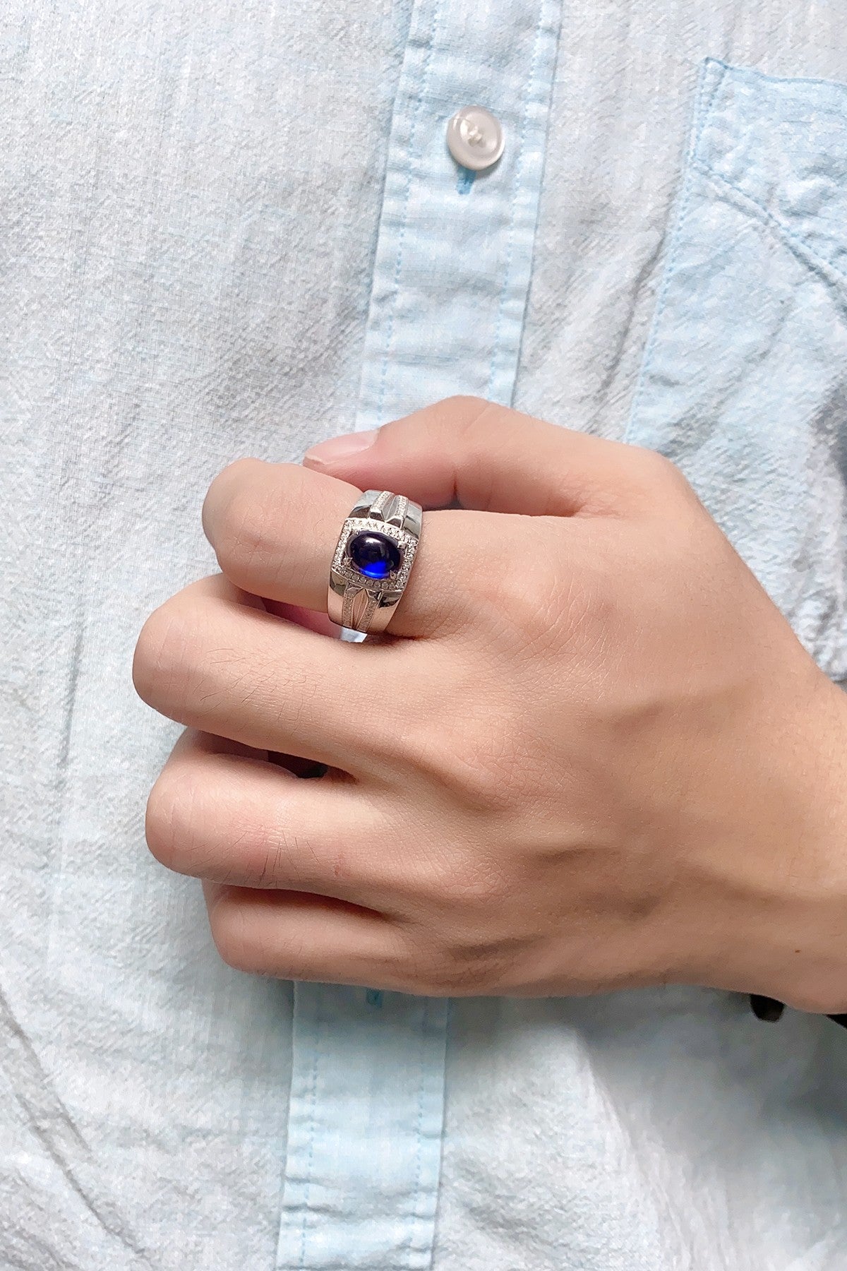 S925 Sterling Silver Ring with Lab-grown Sapphire JSABR936Y | SHANA LUX