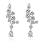 S925 silver earrings, secure clasp, clear lab - gems, teardrop & round shapes, dazzling.